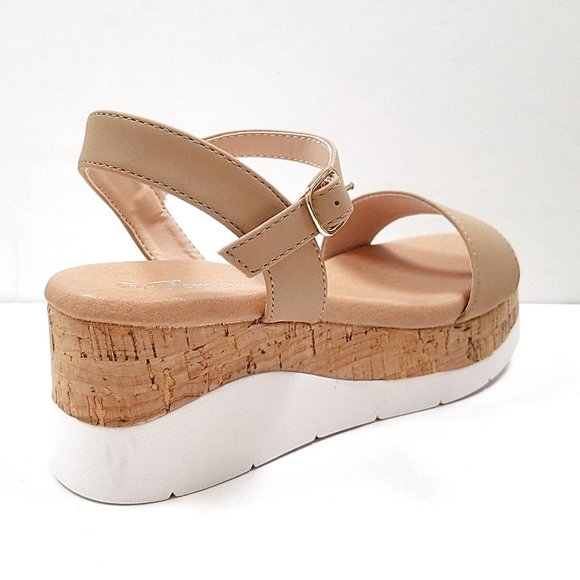 New Beige Platform Espadrille Wedge Sandals - Picture 3 of 3